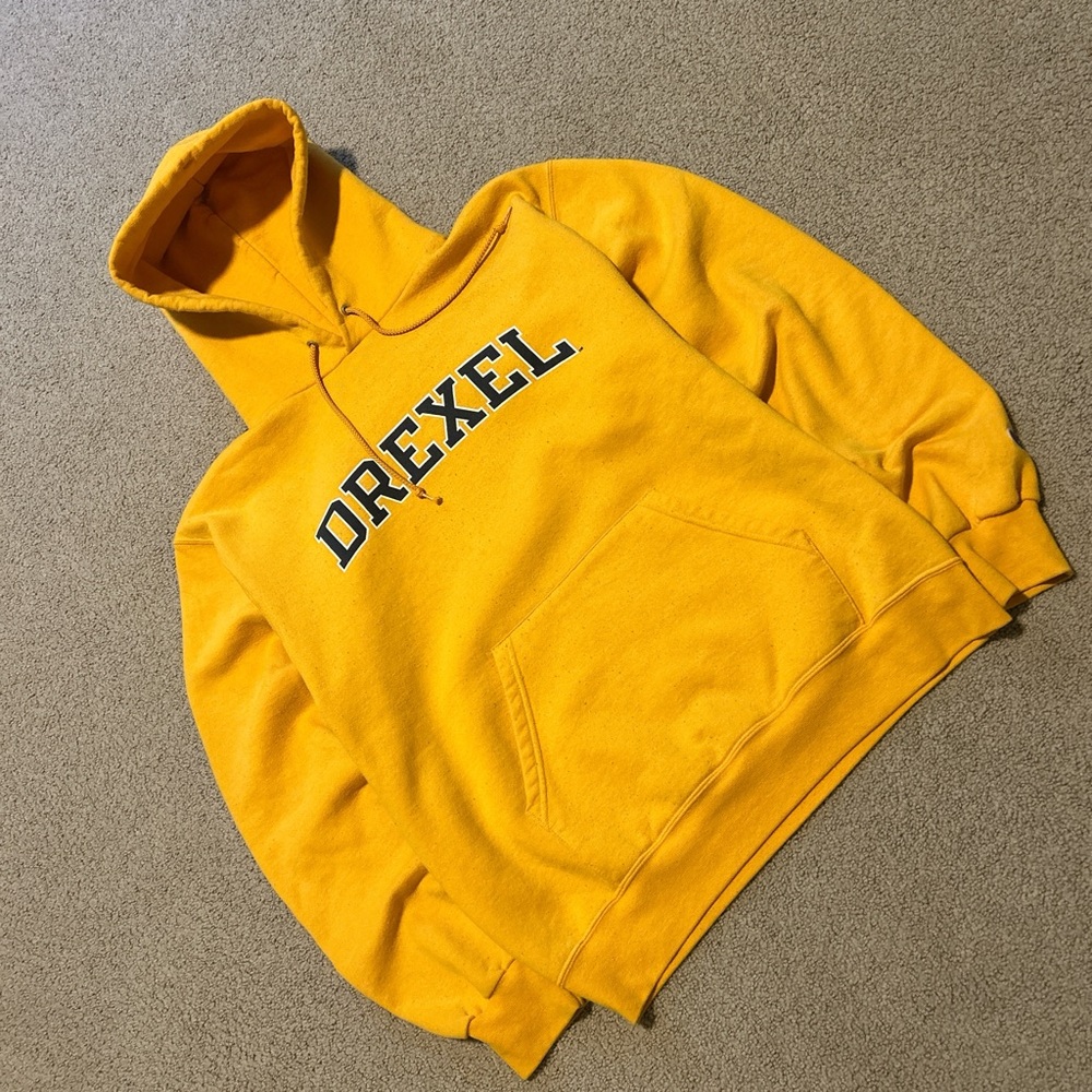 Champion Yellow Hoodie with Drexel Logo